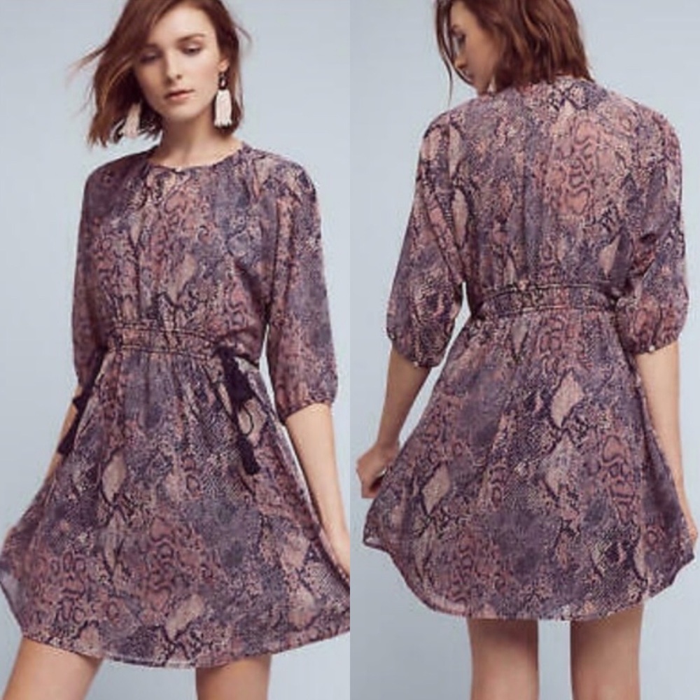 Anthro Floreat Zharah Snakeskin Boho Tassel Dress